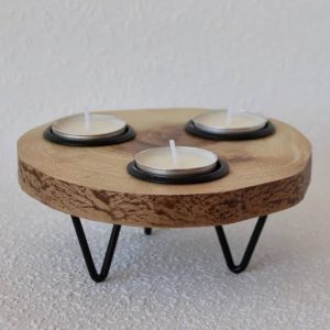 Wood look tealight candle holder.